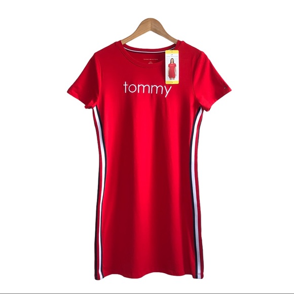 TOMMY HILFIGER Scarlet Logo T-Shirt Dress - Picture 1 of 5